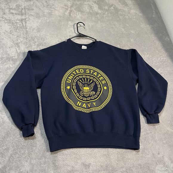 Vintage United States Navy Sweatshirt Mens Large Made in USA Reflective Crewneck - Picture 1 of 7